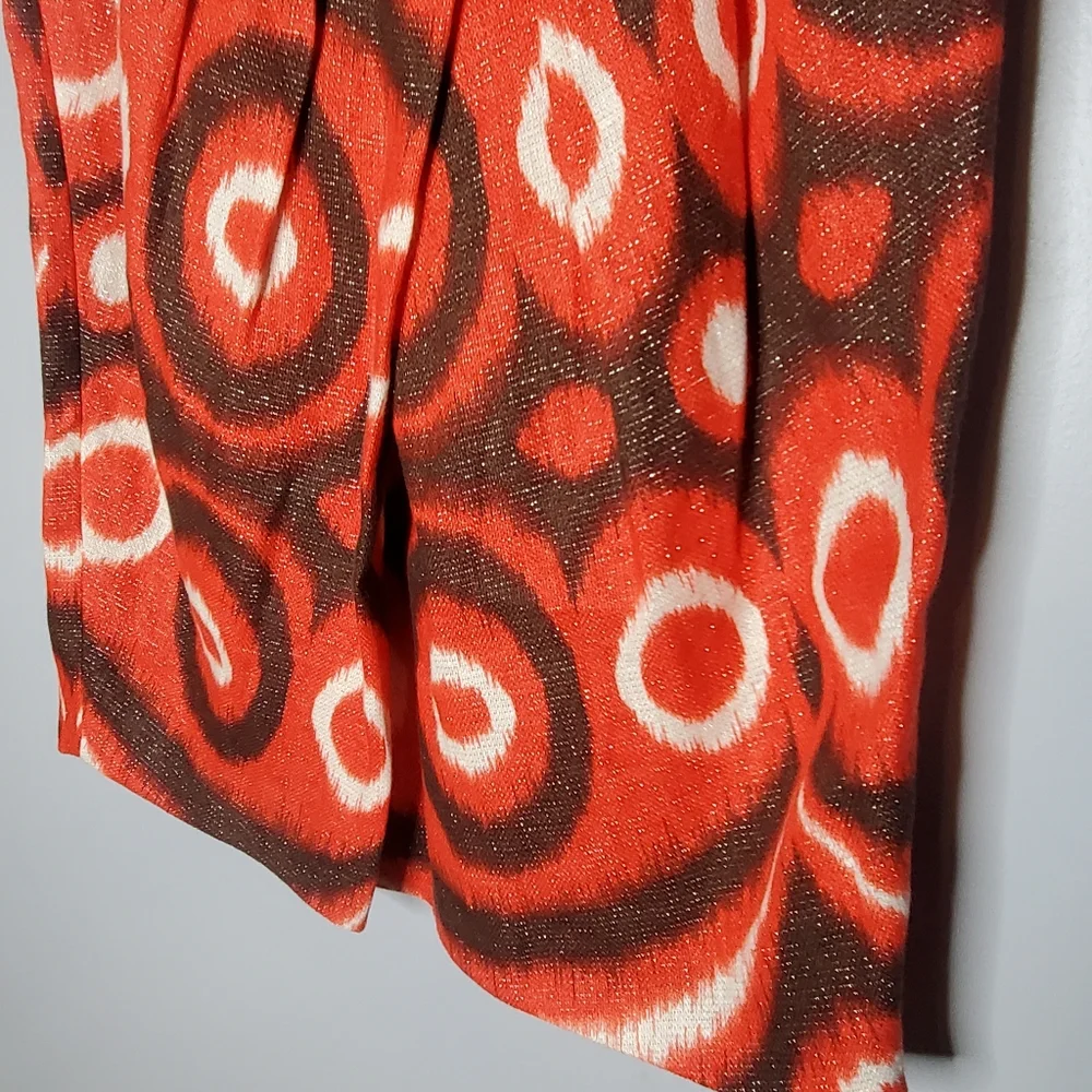 Tory Burch Metallic Ikat Linen Jemima‎ Tulip Skirt Size 12 island red